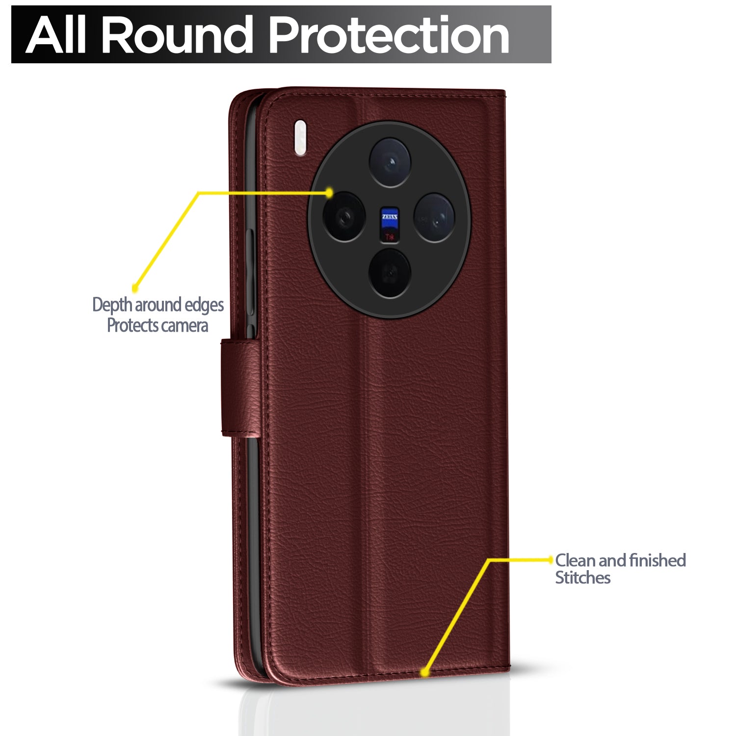 Pikkme Vivo X300 5G Premium Leather Finish Vintage Flip Cover (Brown)