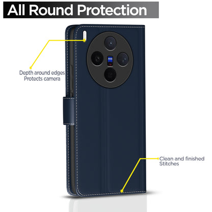 Pikkme Vivo X300 5G Double Contrast Leather Finish Flip Cover (Blue)