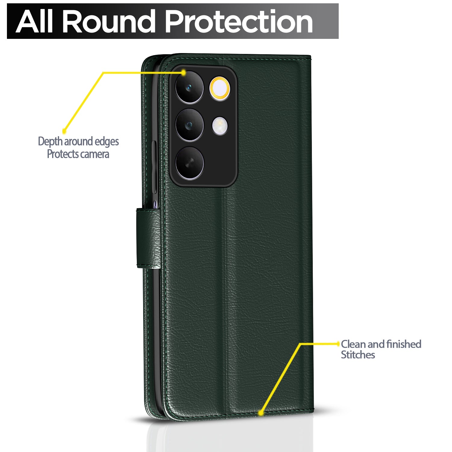 Pikkme Realme C85 5G Premium Leather Finish Vintage Flip Cover (Green)