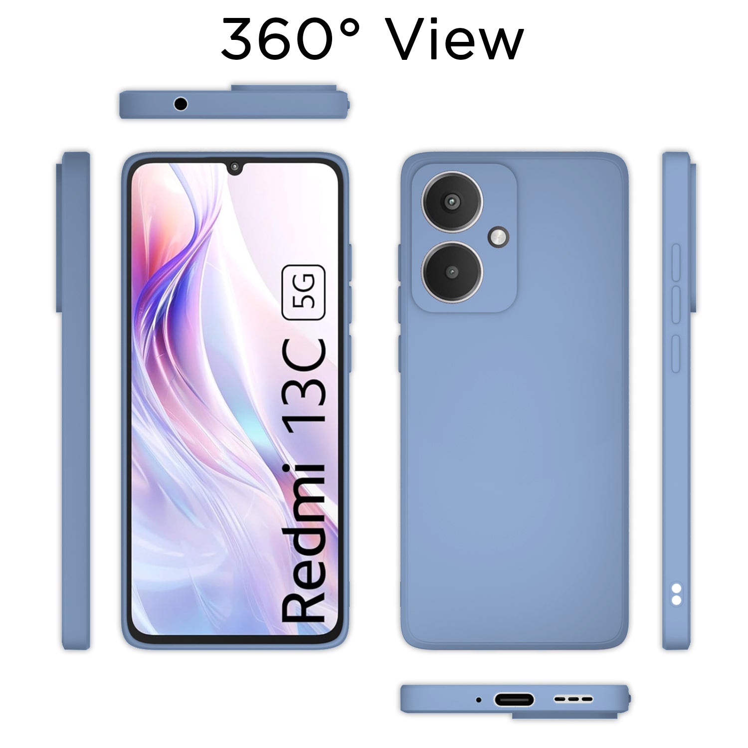 Pikkme Redmi 13C 5G Soft Matte Liquid Silicone Back Cover (Aqua Blue)