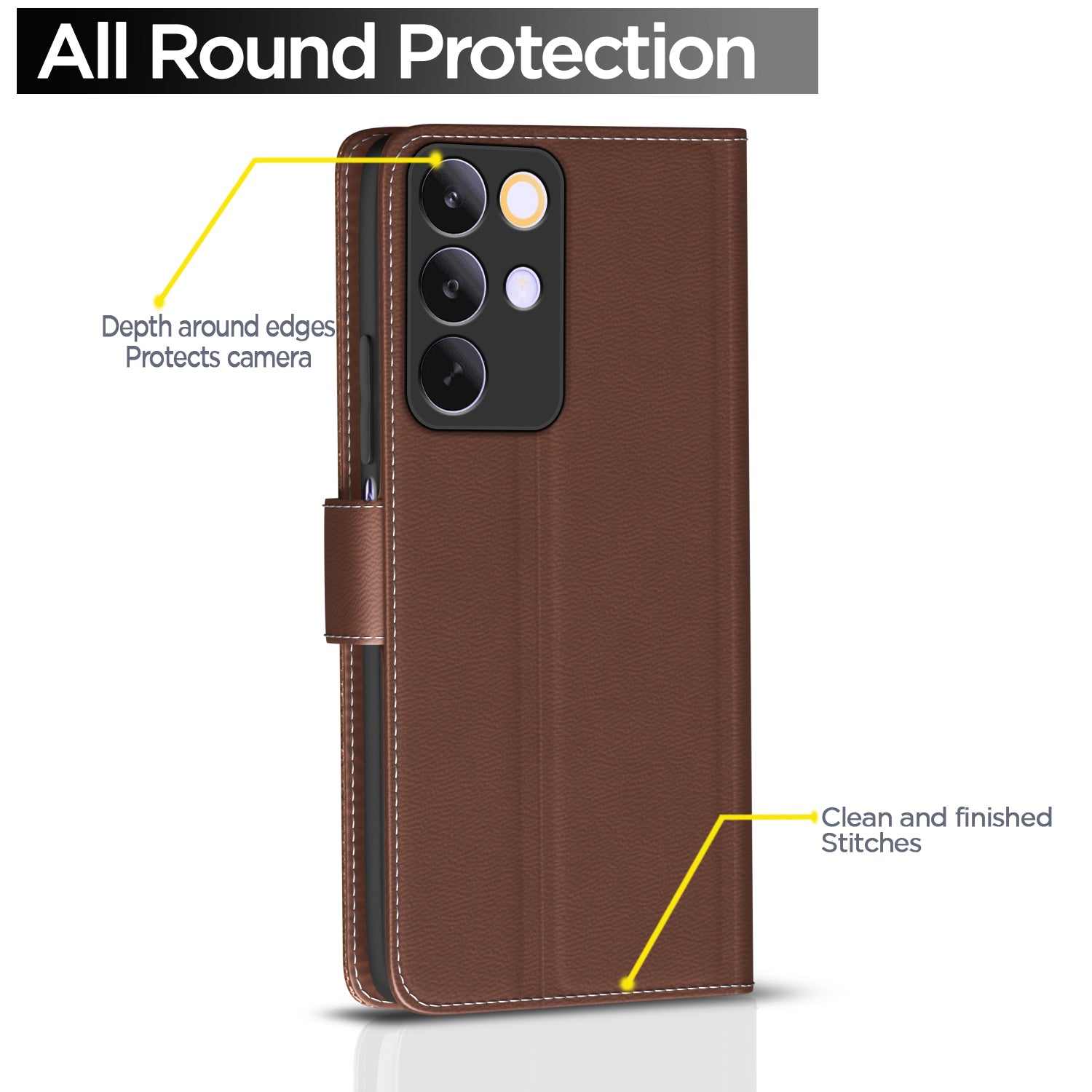 Pikkme Realme C85 5G Double Contrast Leather Finish Flip Cover (Tan)