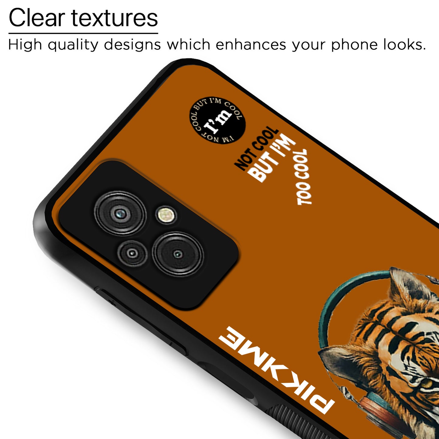 Pikkme Back Cover Pc Tpu + Printed Cool Funky Stylish Brown Tiger Swag Raised Edges Camera Protection |Bumper Case For Redmi 11 Prime (Design 09)