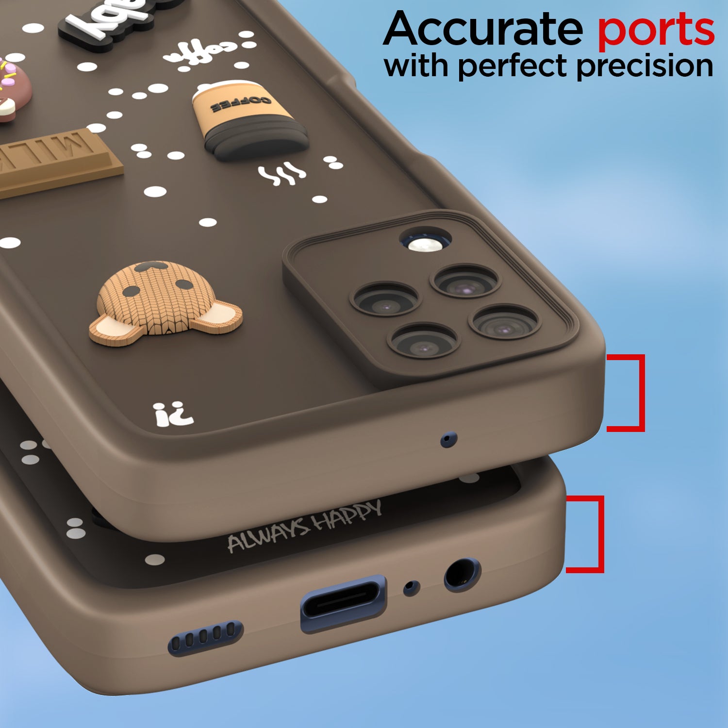 Pikkme Samsung Galaxy M32 4G / M32 Prime / F22 4G Cute Fun Cartoon 3D Bear Coffee Back Cover (Brown)