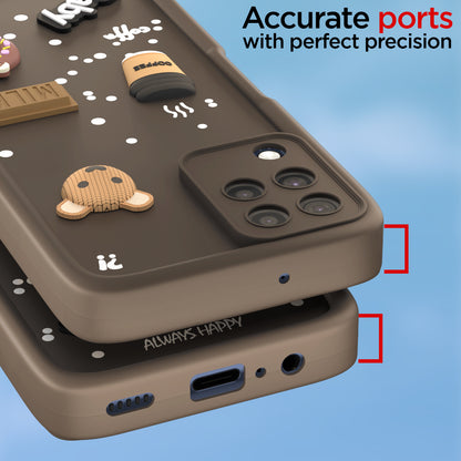 Pikkme Samsung Galaxy M32 4G / M32 Prime / F22 4G Cute Fun Cartoon 3D Bear Coffee Back Cover (Brown)
