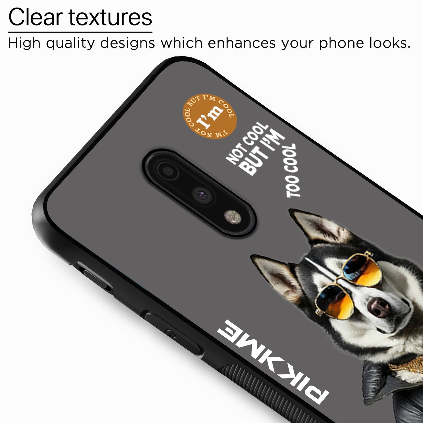 Pikkme Back Cover Pc Tpu + Printed Cool Funky Stylish Grey Dog Swag Raised Edges Camera Protection |Bumper Case For OnePlus 7 (Design 02)