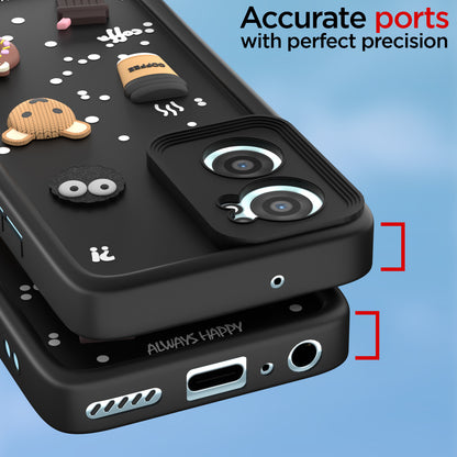 Pikkme Oneplus Nord Ce 2 5G Cute Fun Cartoon 3D Bear Coffee Back Cover (Black)