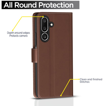 Pikkme Samsung Galaxy M36 5G Dual Tone Leather finish Flip Cover (Brown)