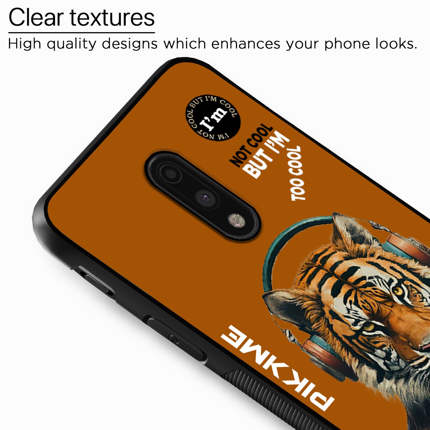 Pikkme Back Cover Pc Tpu + Printed Cool Funky Stylish Brown Tiger Swag Raised Edges Camera Protection |Bumper Case For OnePlus 7 (Design 09)