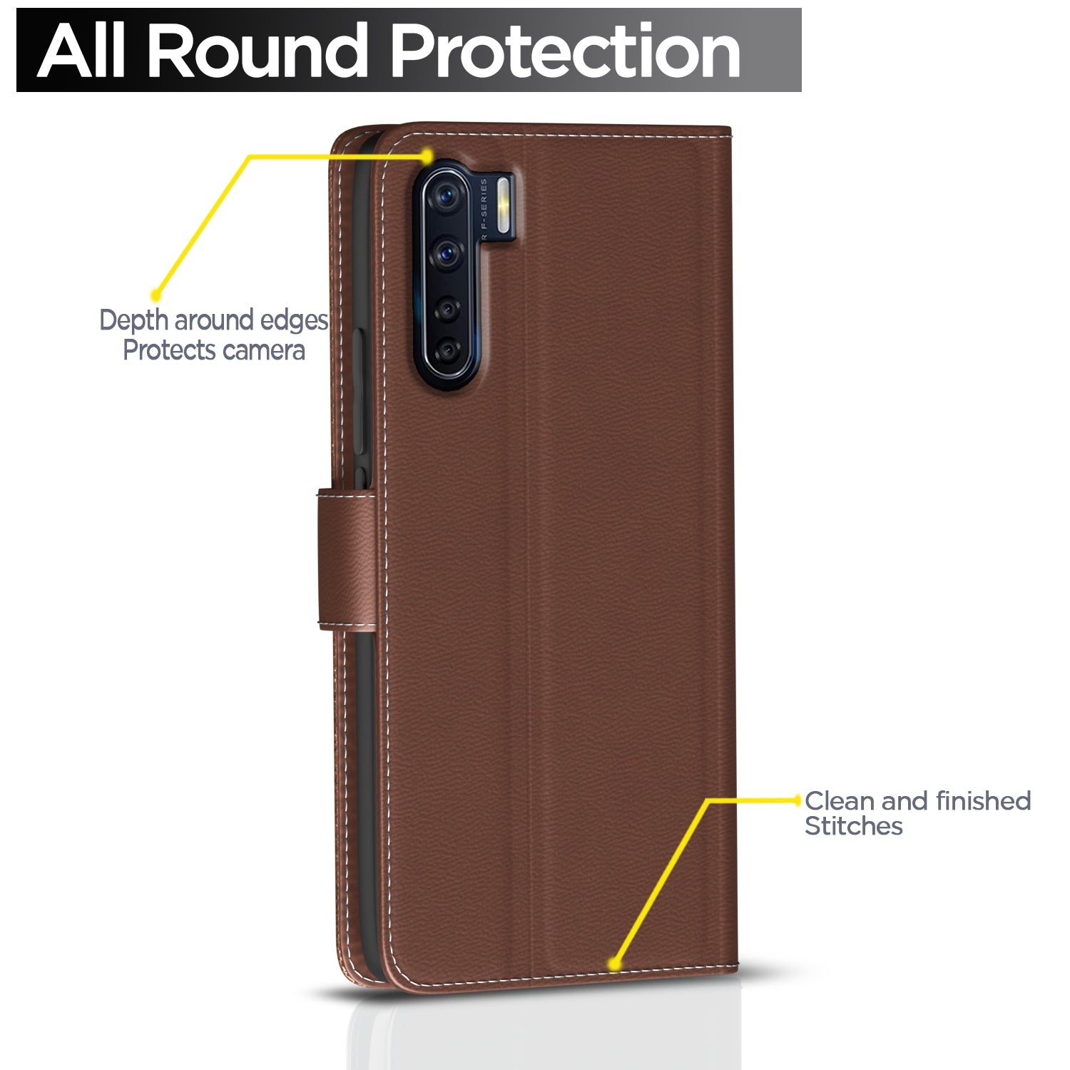 Pikkme Oppo F15 Double Contrast Leather Finish Flip Cover (Tan)