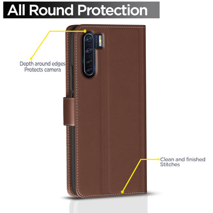 Pikkme Oppo F15 Double Contrast Leather Finish Flip Cover (Tan)