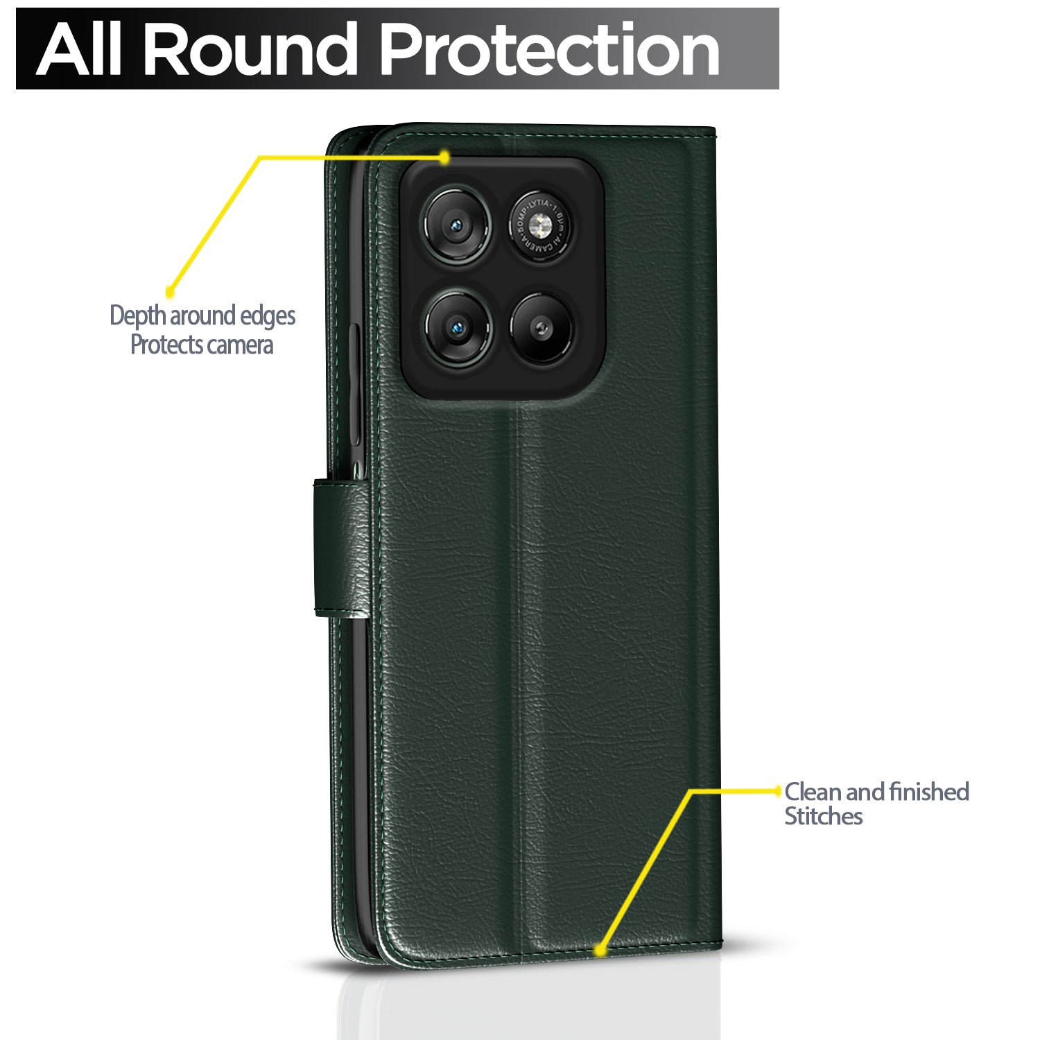 Pikkme Motorola Moto G67 Power 5G / G57 Power 5G Premium Leather Finish Vintage Flip Cover (Green)