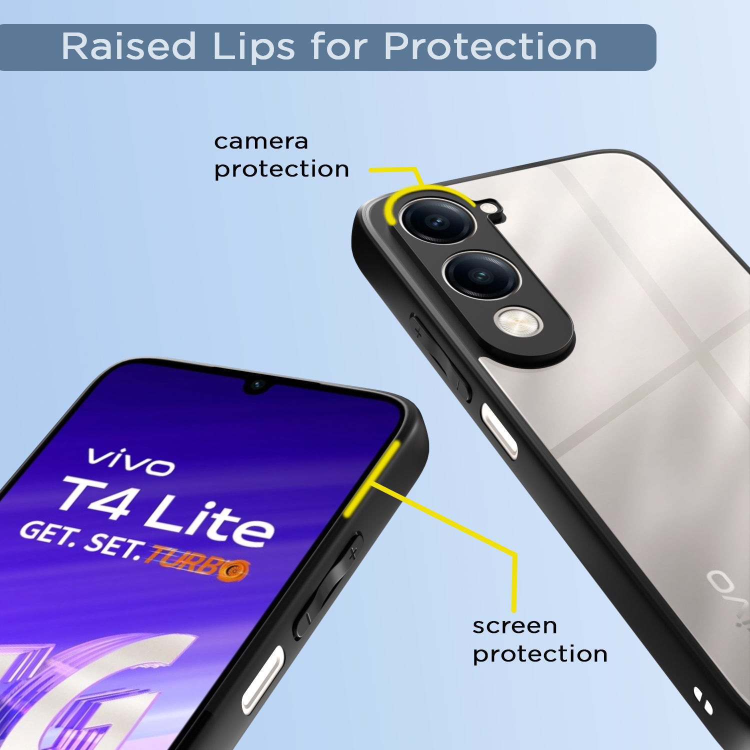 Pikkme Vivo T4 lite 5G / IQOO Z10 lite 5G / Vivo Y04 4G / Vivo Y19 5G Eagle 2 Shockproof Sleek Hybrid Armor Back Cover (Black)
