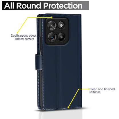 Pikkme Motorola Moto G67 Power 5G / G57 Power 5G Double Contrast Leather Finish Flip Cover (Blue)