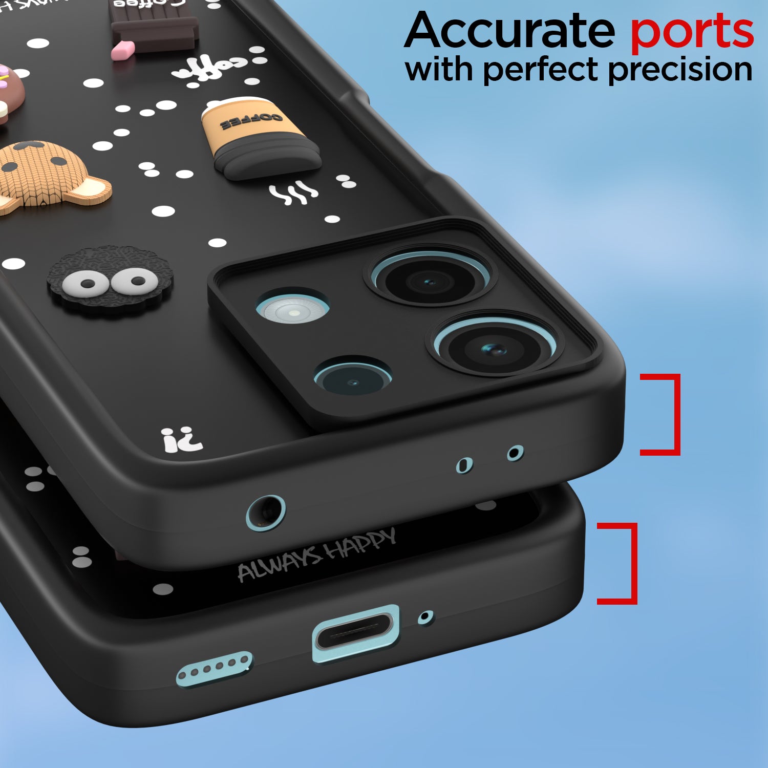Pikkme Redmi Note 13 5G Cute Fun Cartoon 3D Bear Coffee Back Cover (Black)