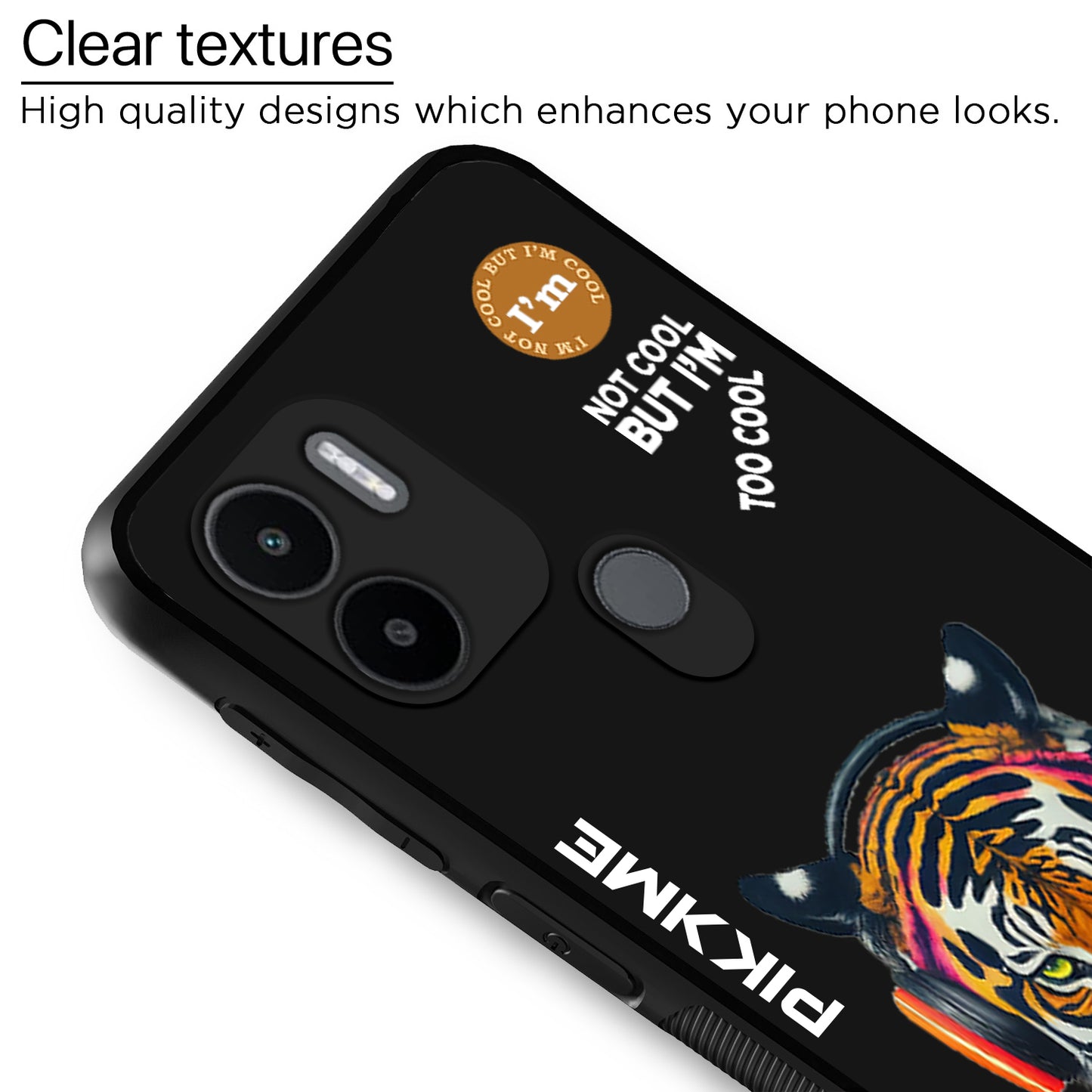 Pikkme Back Cover Pc Tpu + Printed Cool Funky Stylish Black Tiger Swag Raised Edges Camera Protection |Bumper Case For Redmi A1 Plus (Design 06)