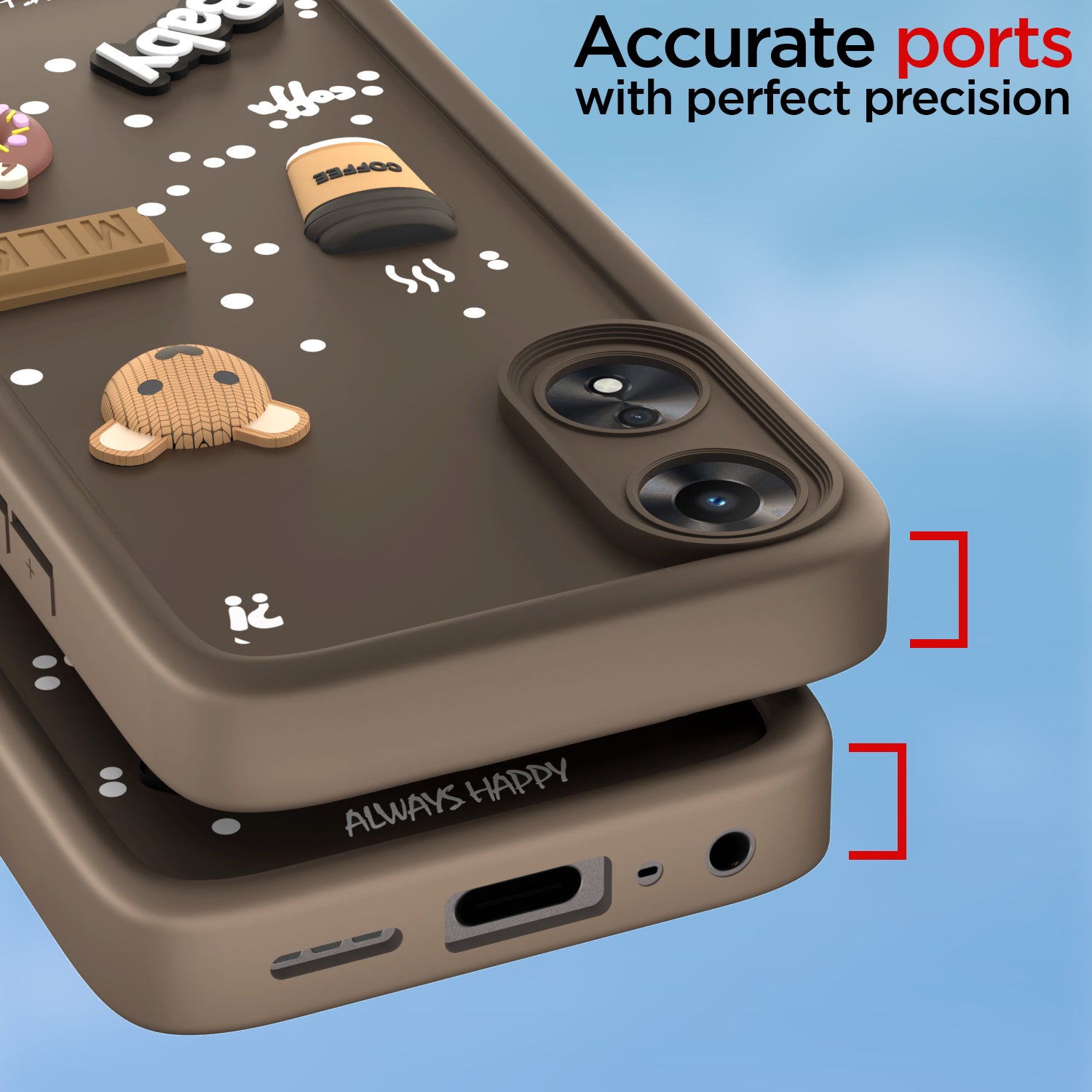 Pikkme Oppo A78 5G Cute Fun Cartoon 3D Bear Coffee Back Cover (Brown)