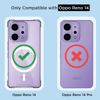 Pikkme Oppo Reno 14 5G Mag-Safe Shockproof PC + TPU Back Cover (Transparent)