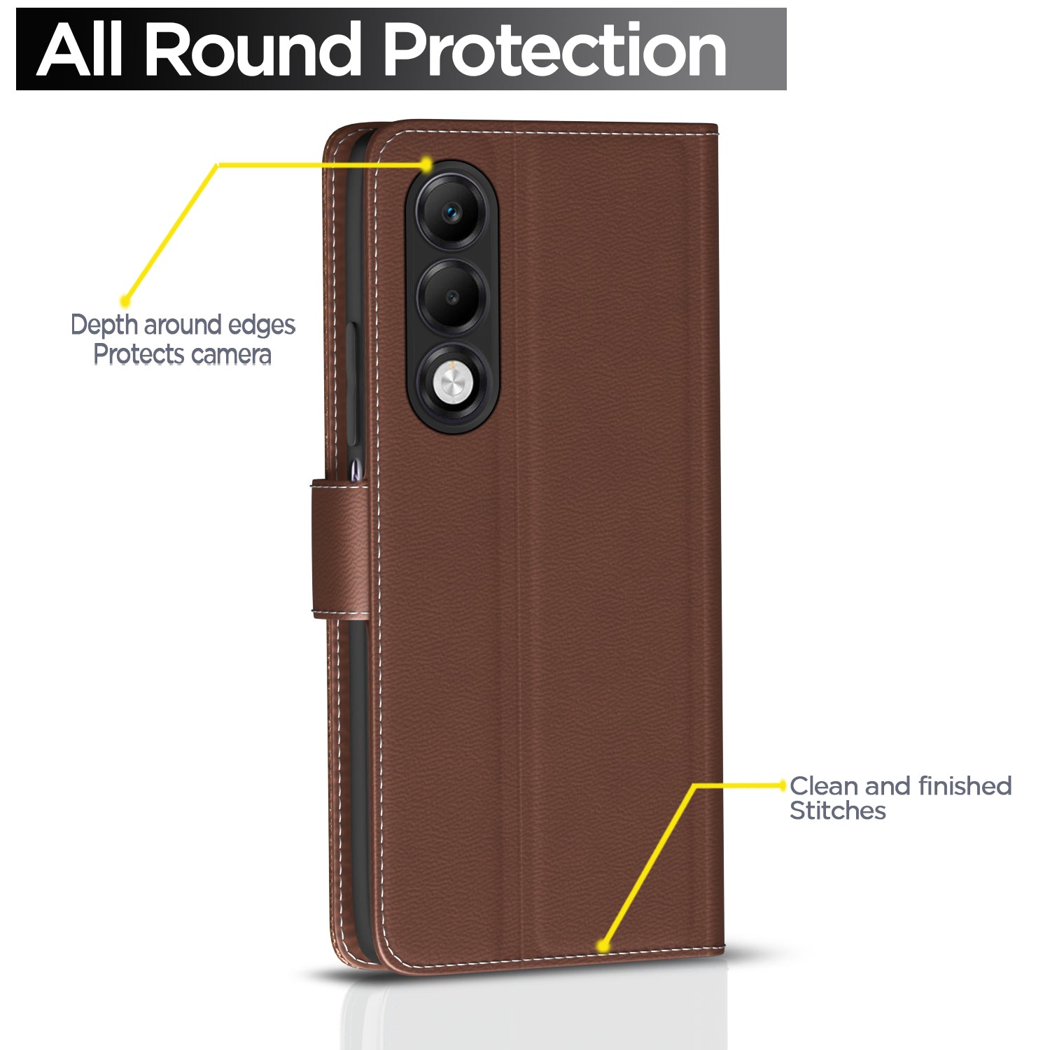 Pikkme Oppo K13x 5G Double Contrast Leather Finish Flip Cover (Brown)
