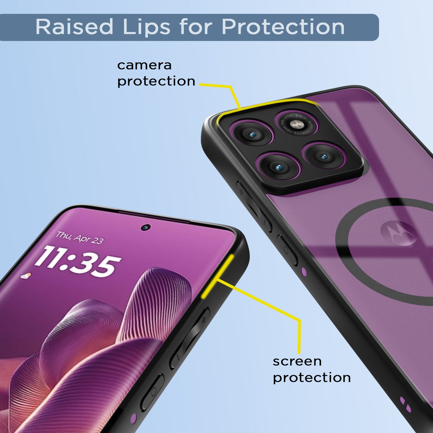 Pikkme Motorola Moto Edge 60 Pro 5G Eagle 2 Mag-Safe Shockproof Hard Transparent Back Cover (Black)