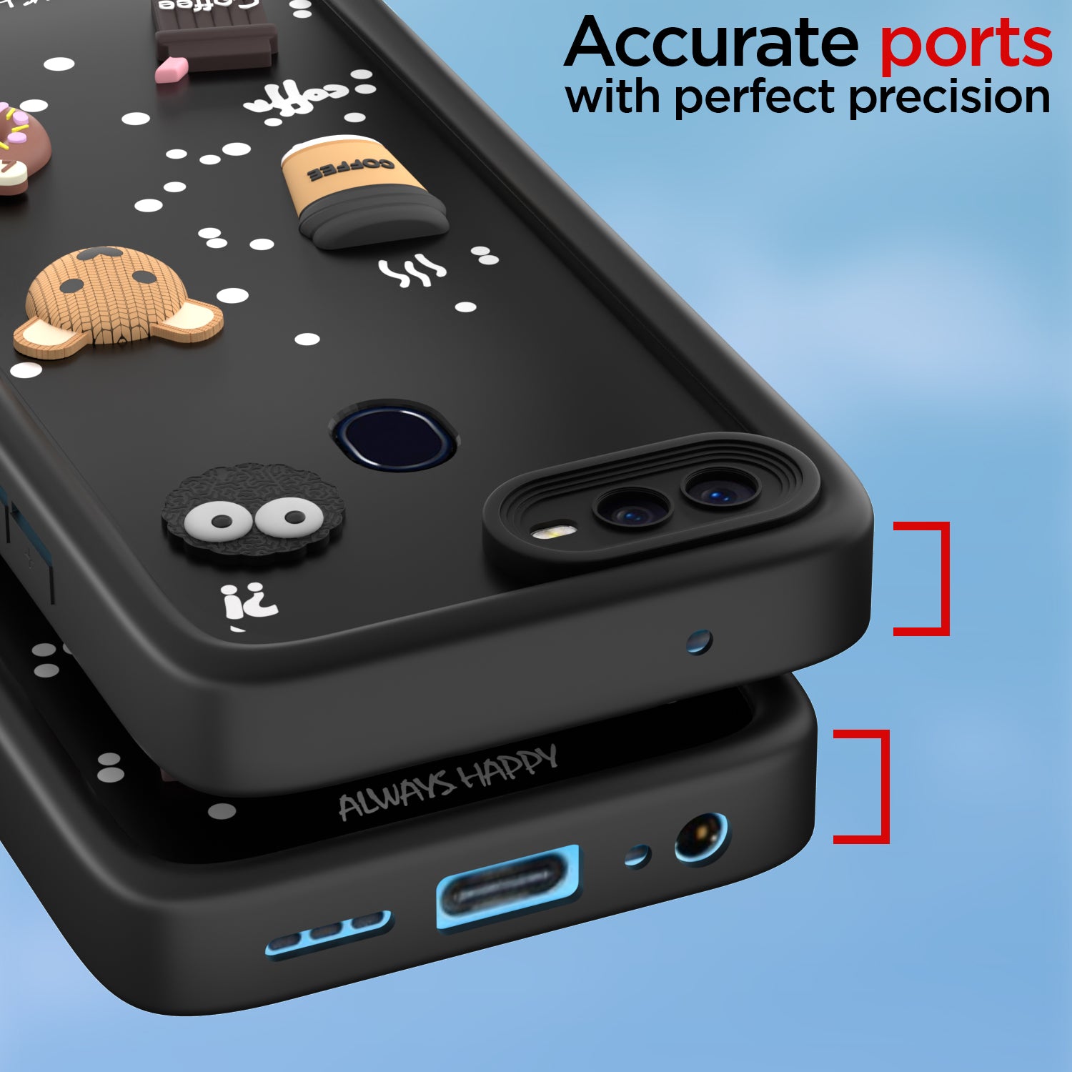 Pikkme Oppo F9 Pro/Realme 2 Pro/Realme U1 Cute Fun Cartoon 3D Bear Coffee Back Cover (Black)