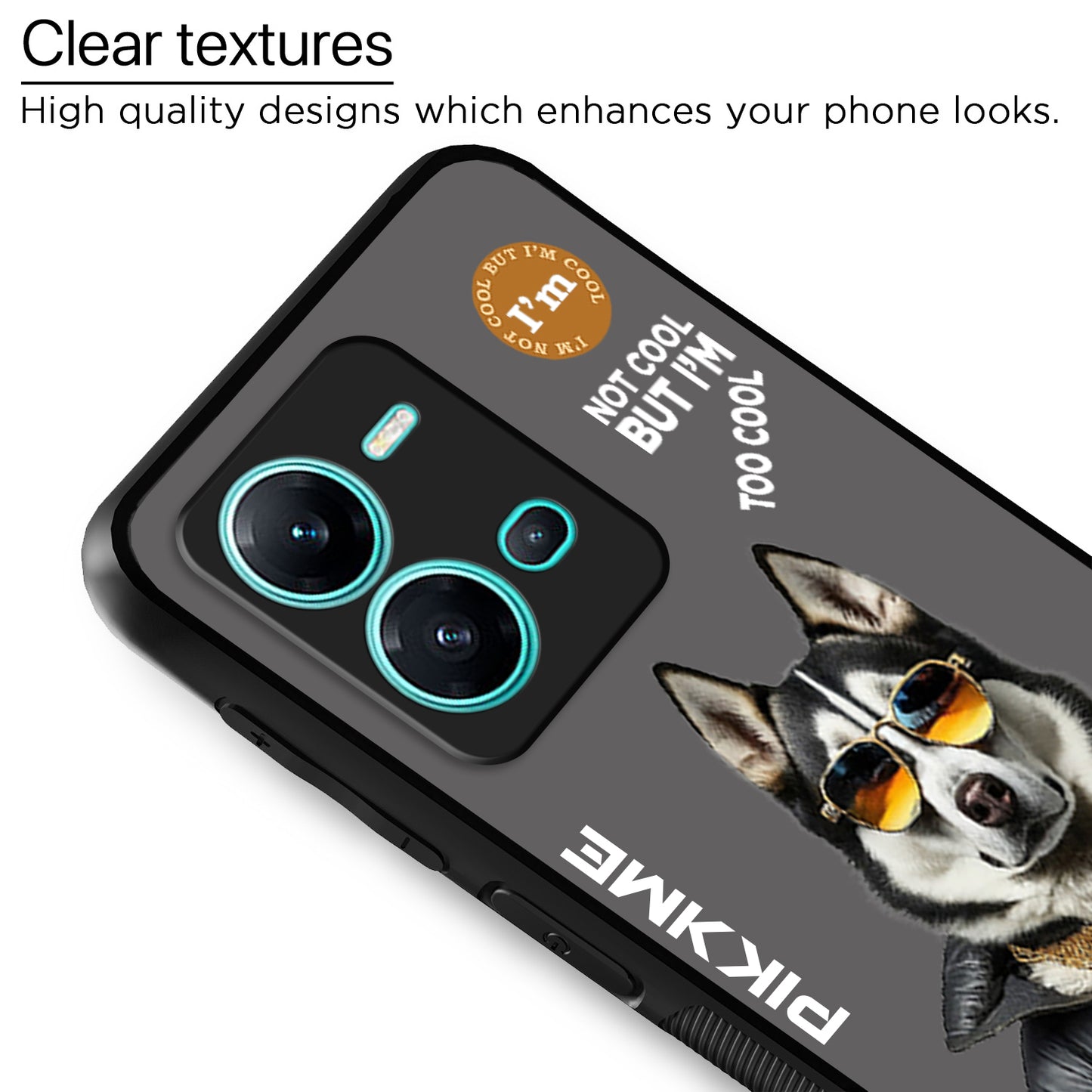 Pikkme Back Cover Pc Tpu + Printed Cool Funky Stylish Grey Dog Swag Raised Edges Camera Protection |Bumper Case For Vivo V25 5G (Design 02)