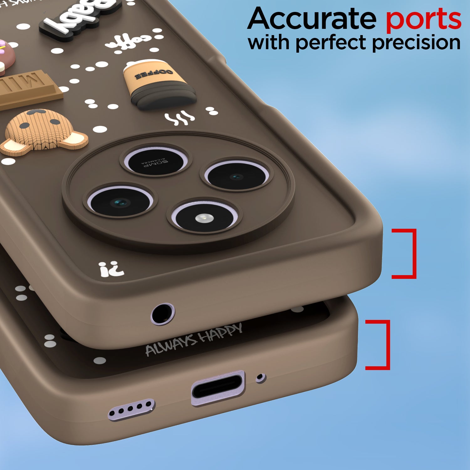 Pikkme Redmi A4 5G / Redmi 14C 5G / Poco C75 5G  Cute Fun Cartoon 3D Bear Coffee Back Cover (Brown)