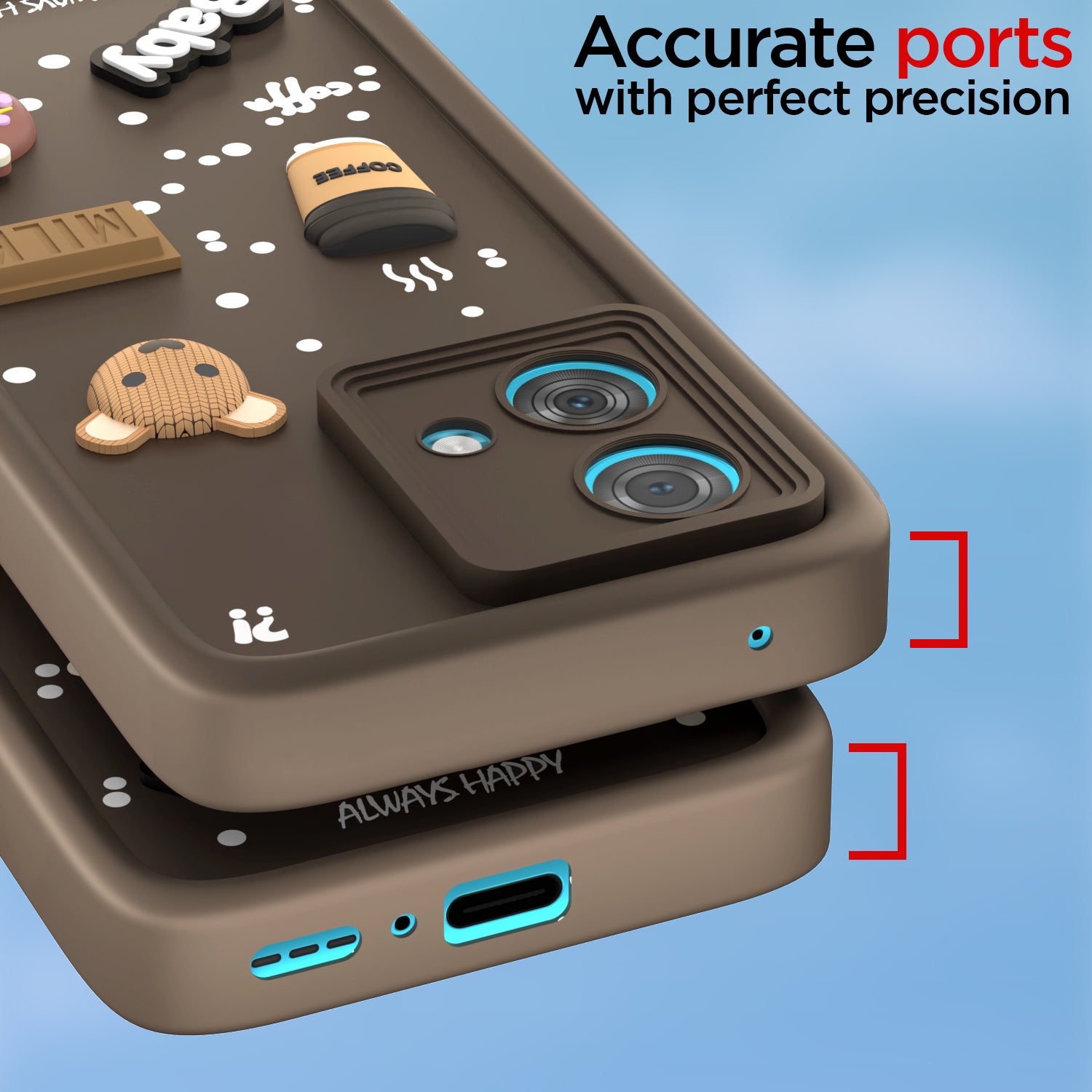 Pikkme Motorola Moto Edge 40 Neo 5G Cute Fun Cartoon 3D Bear Coffee Back Cover (Brown)