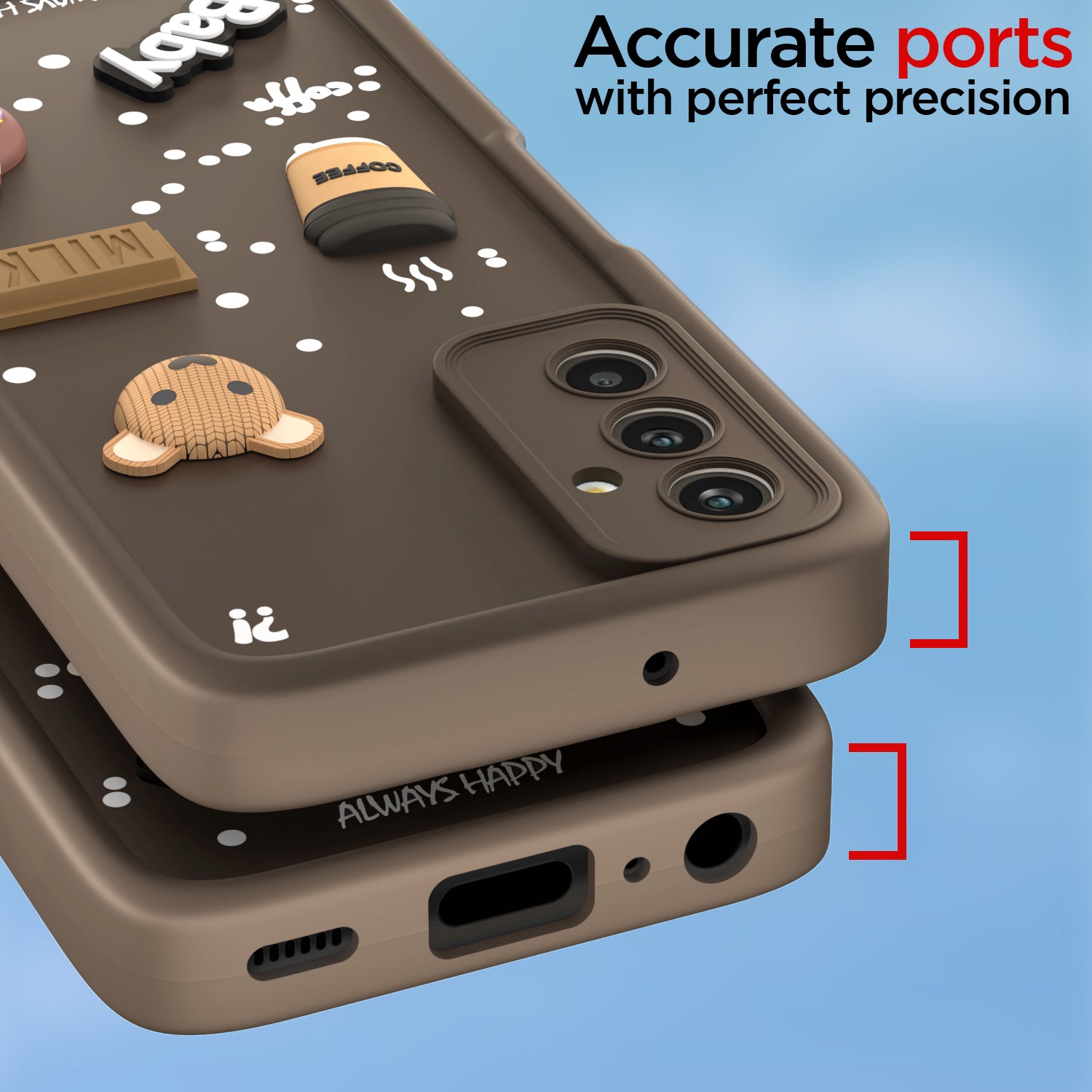 Pikkme Samsung Galaxy M13 4G Cute Fun Cartoon 3D Bear Coffee Back Cover (Brown)
