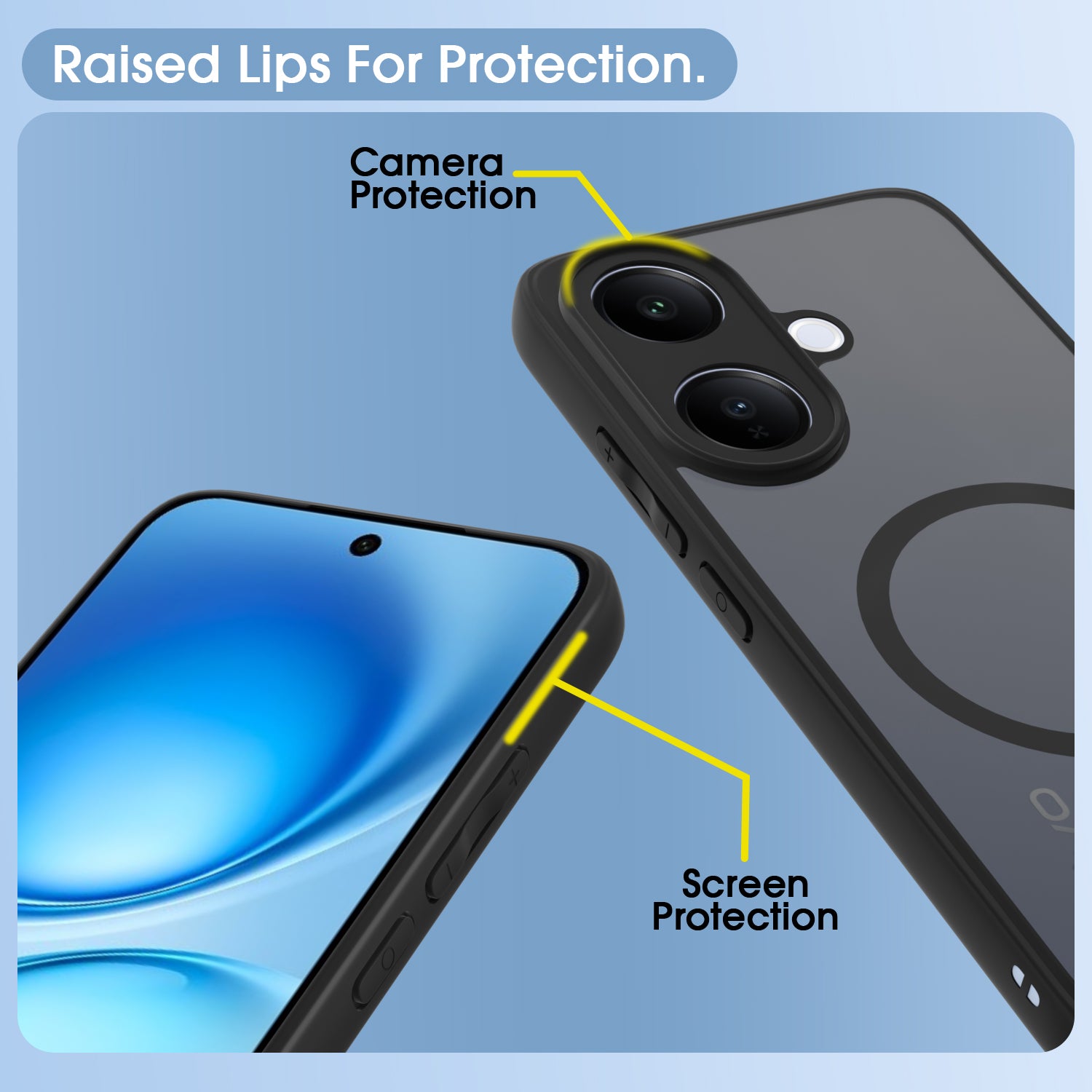 Pikkme Vivo V60 Lite 5G Eagle 2 Mag-Safe Smoke Shockproof Hard Transparent Back Cover (Black)