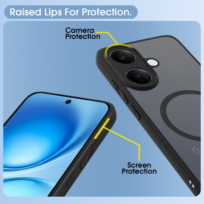 Pikkme Vivo V60 Lite 5G Eagle 2 Mag-Safe Smoke Shockproof Hard Transparent Back Cover (Black)