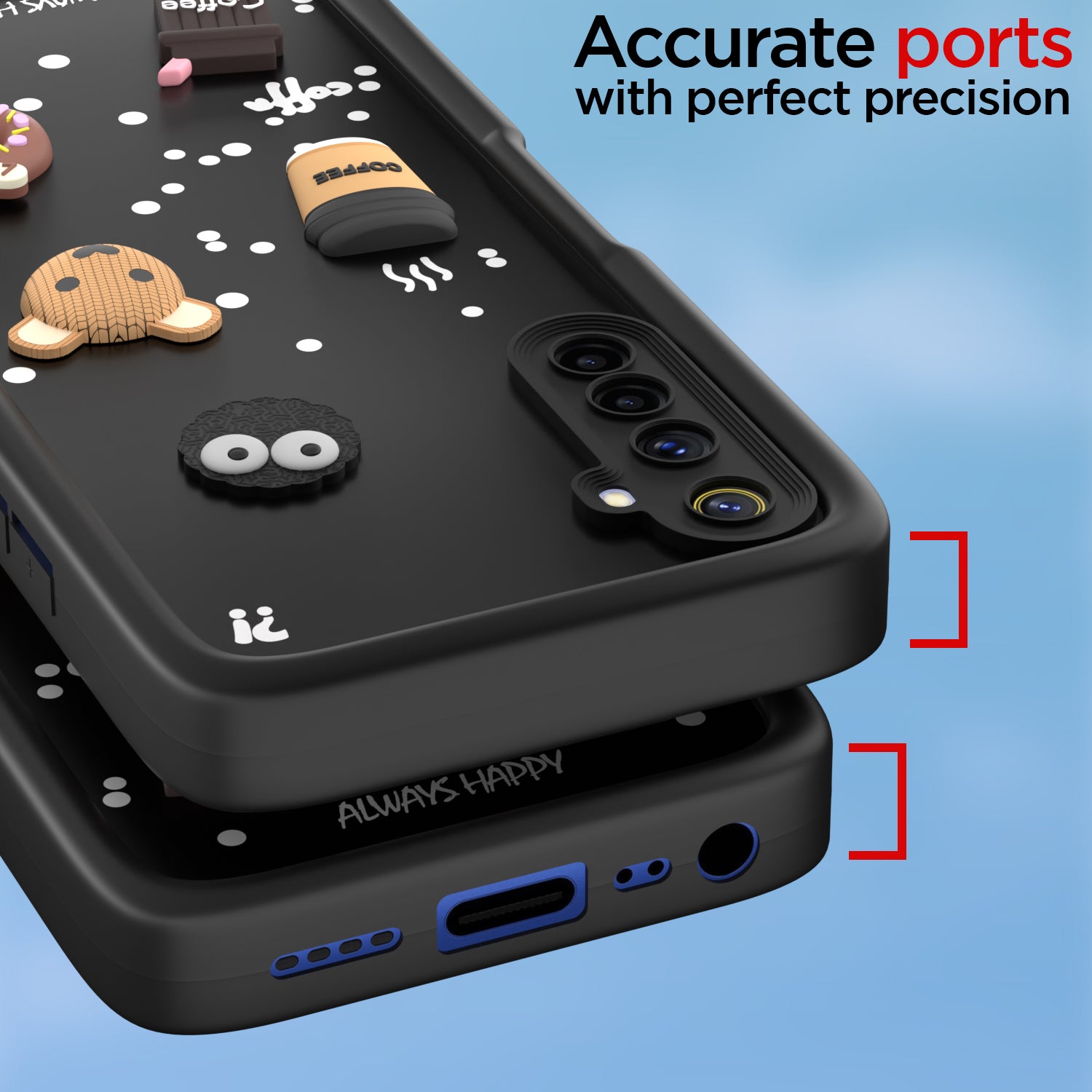 Pikkme Realme 6 / 6i Cute Fun Cartoon 3D Bear Coffee Back Cover (Black)