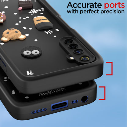 Pikkme Realme 6 / 6i Cute Fun Cartoon 3D Bear Coffee Back Cover (Black)