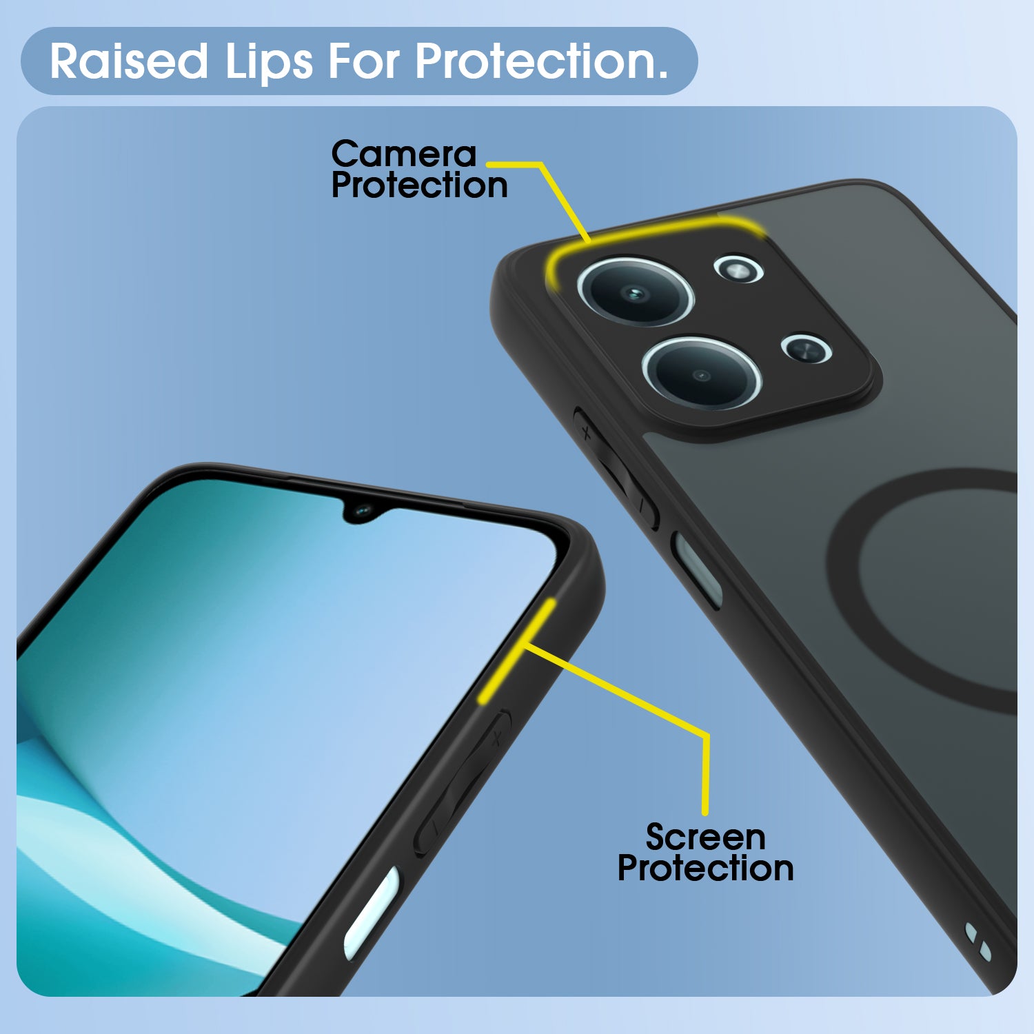 Pikkme Redmi 15c 5G Eagle 2 Mag-Safe Smoke Shockproof Hard Transparent Back Cover (Black)