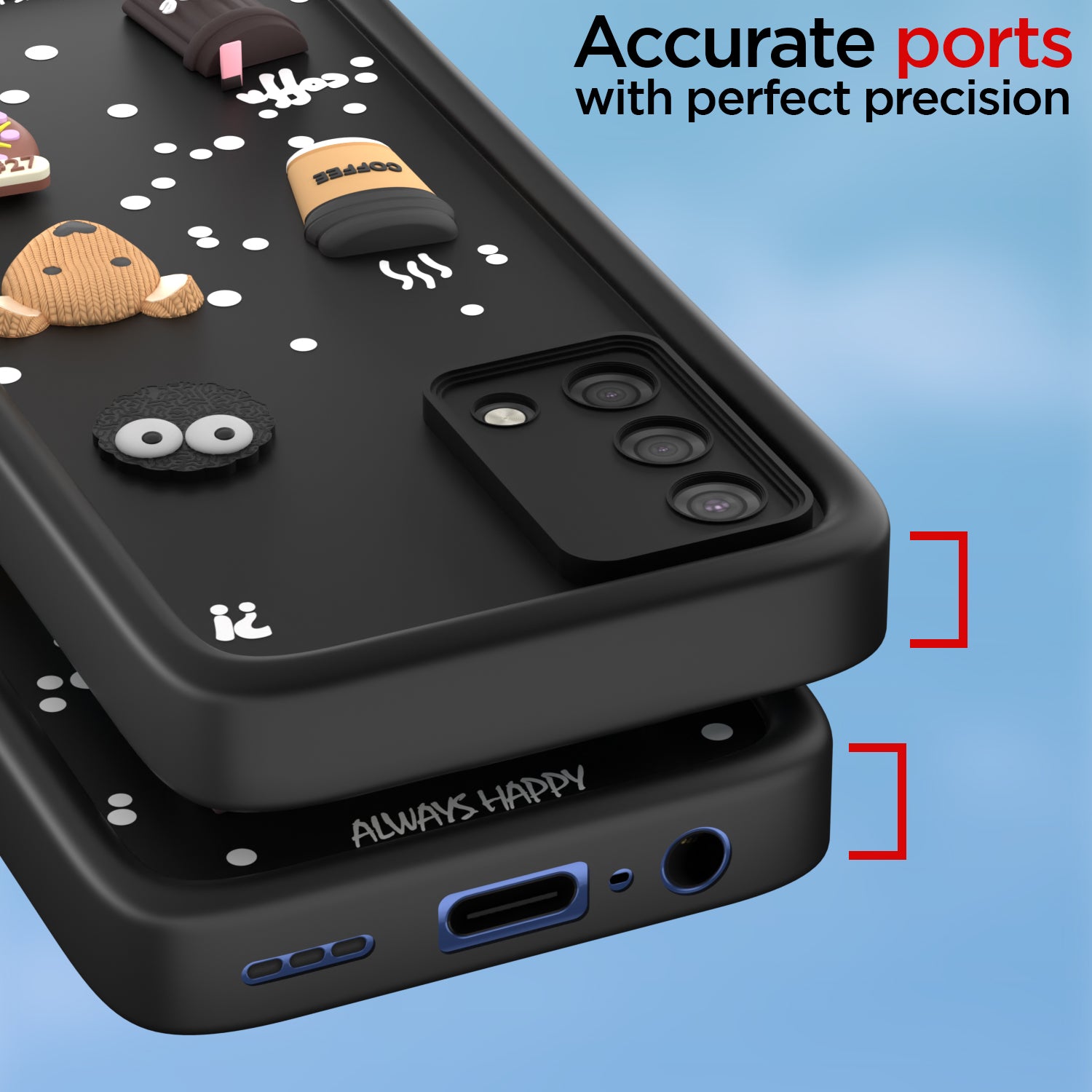 Pikkme Oppo A74 5G Cute Fun Cartoon 3D Bear Coffee Back Cover (Black)