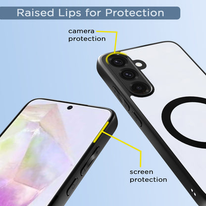 Pikkme Samsung Galaxy A36 5G Eagle 2 Mag-Safe Shockproof Hard Transparent Back Cover (Black)