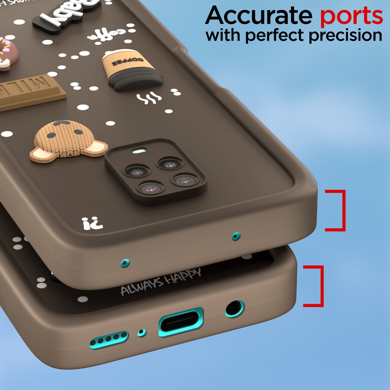 Pikkme Redmi Note 9 Pro/Note 9 Pro Max/Poco M2 Pro/Note 10 Lite Cute Fun Cartoon 3D Bear Coffee Back Cover (Brown)
