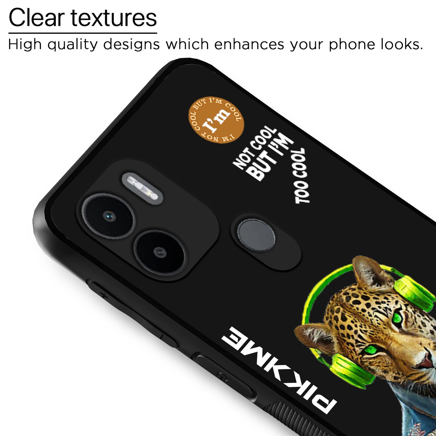 Pikkme Back Cover Pc Tpu + Printed Cool Funky Stylish Black Leopard Swag Raised Edges Camera Protection |Bumper Case For Redmi A1 Plus (Design 03)