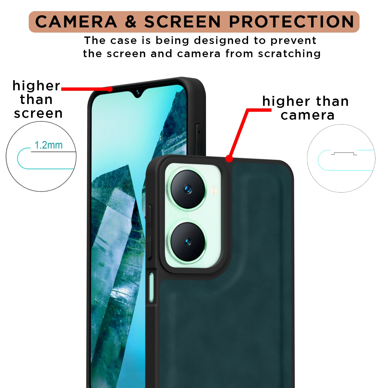 Pikkme iQOO Z9 Lite 5G | Vivo T3 Lite 5G | Vivo Y18 | Y18e | Y03 Premium Super Soft-Touch Leatherback Case (Green)