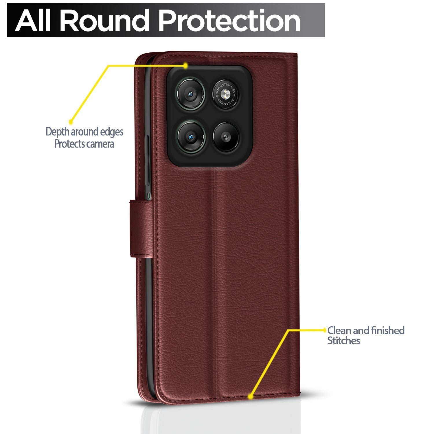 Pikkme Motorola Moto G67 Power 5G / G57 Power 5G Premium Leather Finish Vintage Flip Cover (Brown)