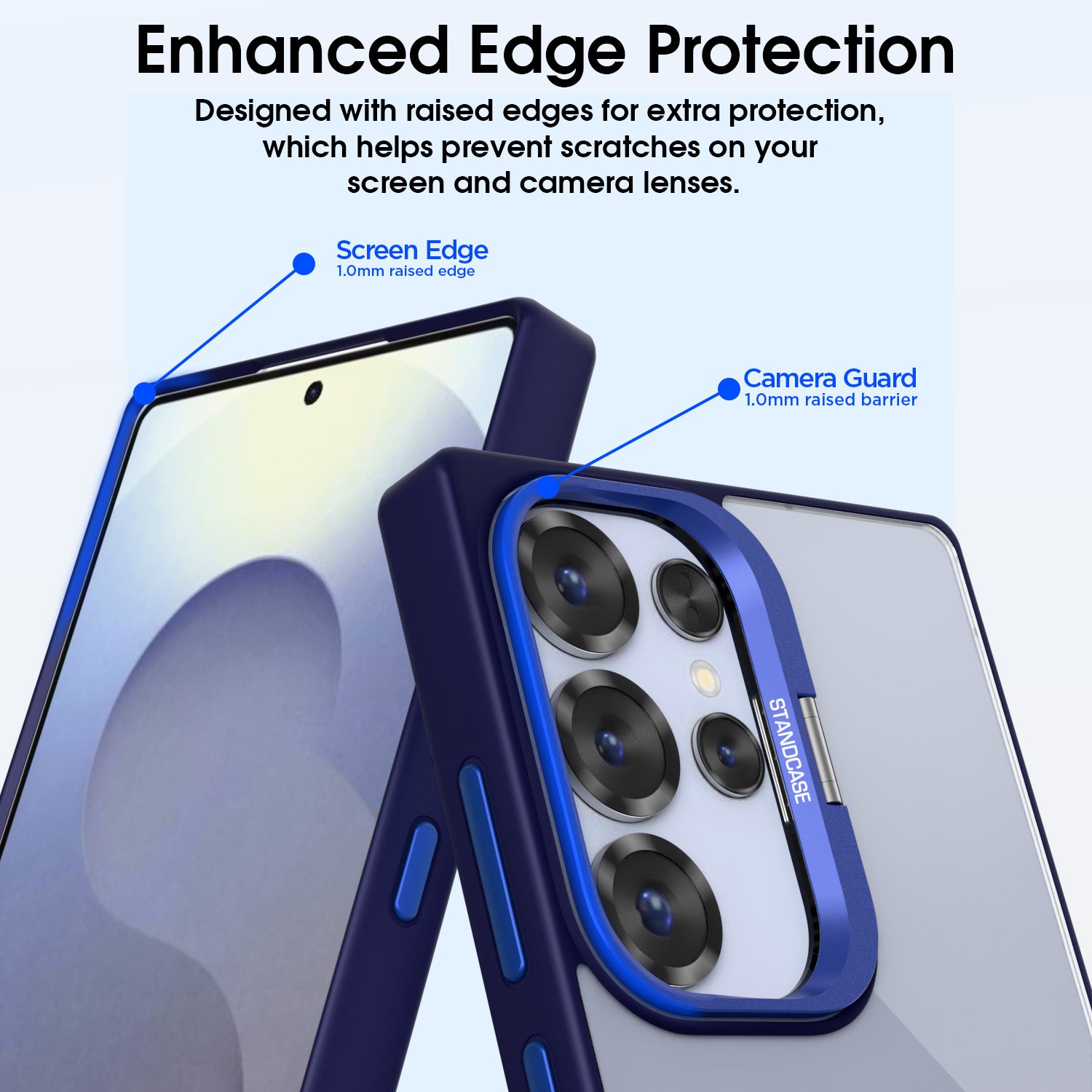 Pikkme Samsung Galaxy S25 Ultra 5G Bracket Stand Case with Camera Protection Rings Bumper case (Blue)