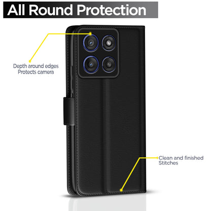 Pikkme Motorola Moto Edge 60 Pro 5G Vintage Flip Cover (Black)