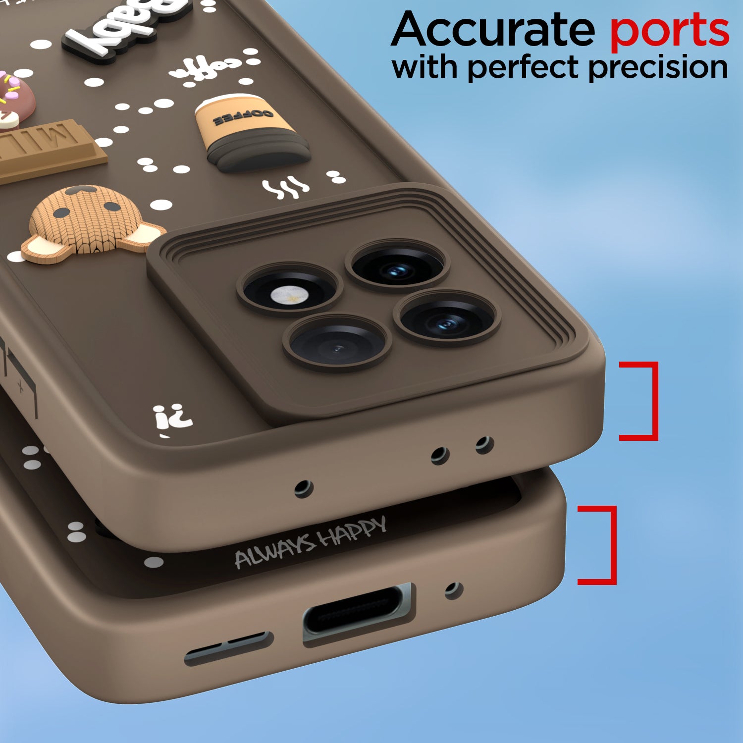 Pikkme One PLus 11 R 5G Cute Fun Cartoon 3D Bear Coffee Back Cover (Brown)