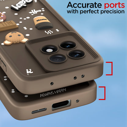 Pikkme One PLus 11 R 5G Cute Fun Cartoon 3D Bear Coffee Back Cover (Brown)