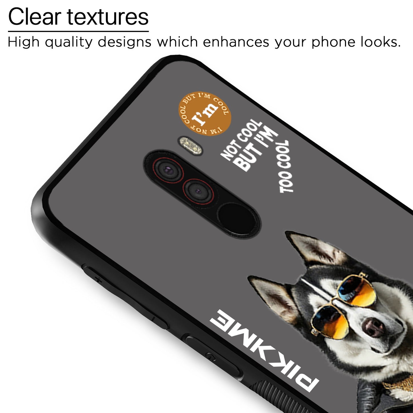 Pikkme Back Cover Pc Tpu + Printed Cool Funky Stylish Grey Dog Swag Raised Edges Camera Protection |Bumper Case For Poco F1 (Design 02)