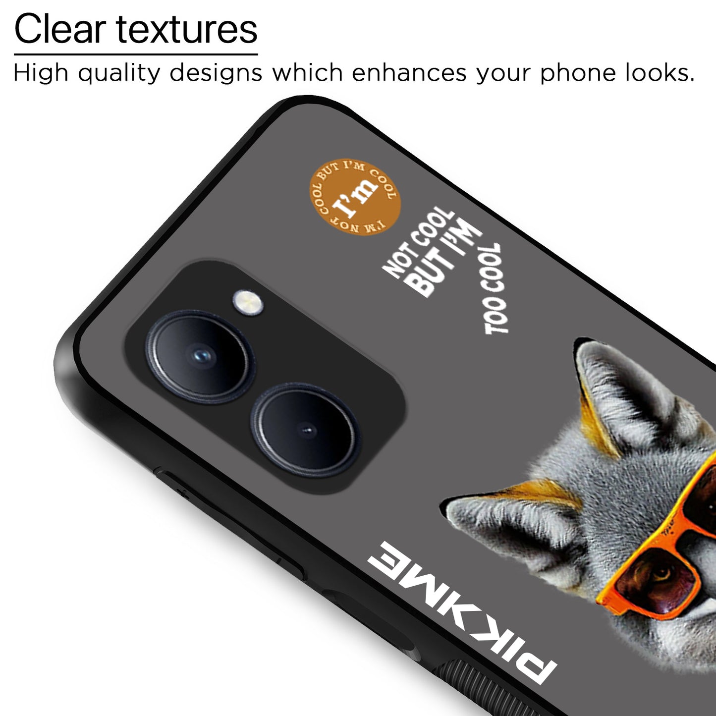 Pikkme Back Cover Pc Tpu + Printed Cool Funky Stylish Grey Wolf Swag Raised Edges Camera Protection |Bumper Case For Realme C33 (Design 01)