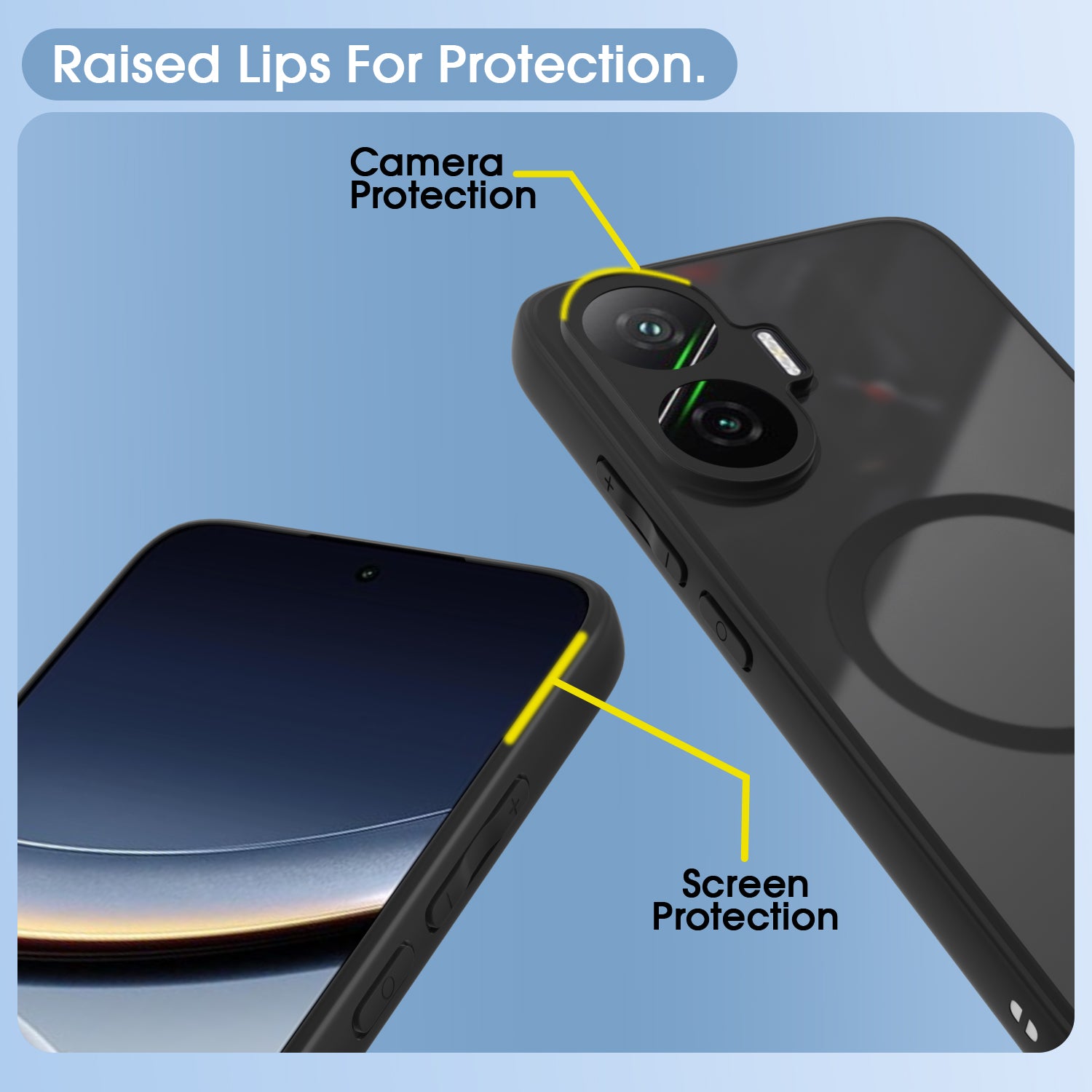 Pikkme Poco F7 5G Eagle 2 Mag-Safe Smoke Shockproof Hard Transparent Back Cover (Black)