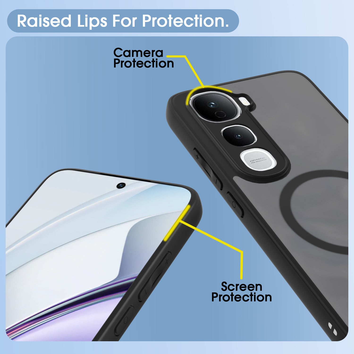 Pikkme Vivo Y400 Pro 5G Eagle 2 Mag-Safe Smoke Shockproof Hard Transparent Back Cover (Black)
