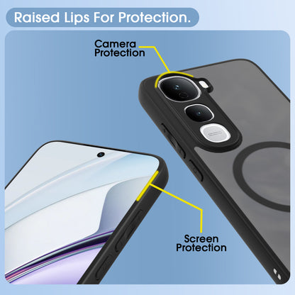 Pikkme Vivo Y400 Pro 5G Eagle 2 Mag-Safe Smoke Shockproof Hard Transparent Back Cover (Black)