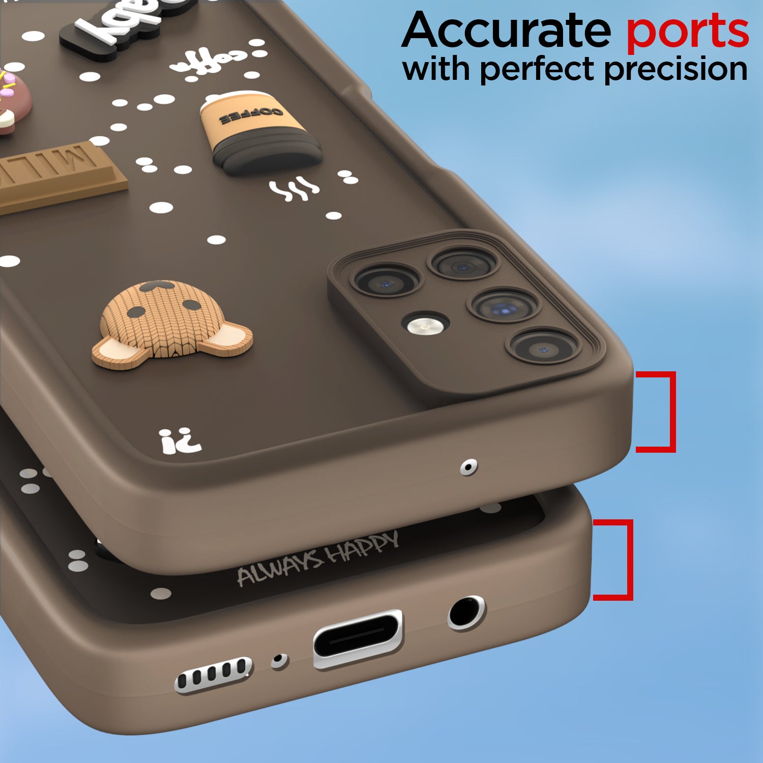 Pikkme Samsung Galaxy M51 Cute Fun Cartoon 3D Bear Coffee Back Cover (Brown)