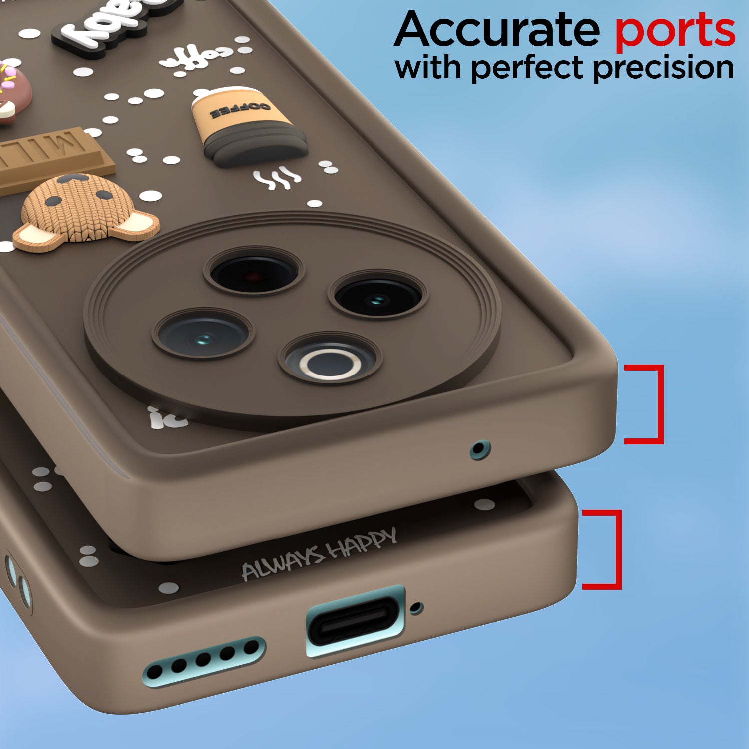 Pikkme Vivo T4 5G / iQoo Z10 5G Cute Fun Cartoon 3D Bear Coffee Back Cover (Brown)